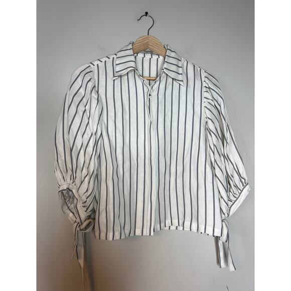 NEW The Femm Button Up 3/4 Sleeves Kate Top Stripe Black and White Size: Large - Picture 2 of 7